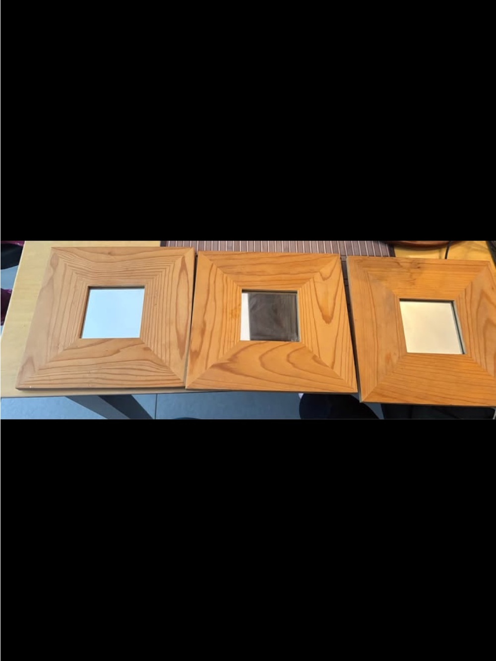 Lot de 3 Miroirs Carrés Pin Vintage/IKEA MALMA